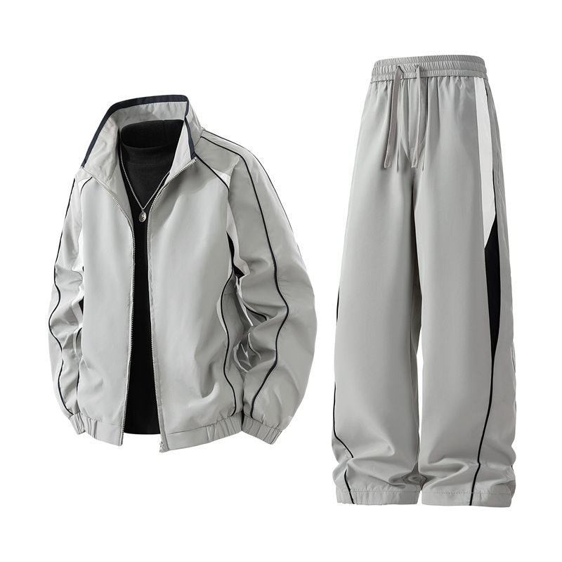 秋季运动服套装防泼水青少年男学生宽松拼色休闲工装夹克冲锋衣两