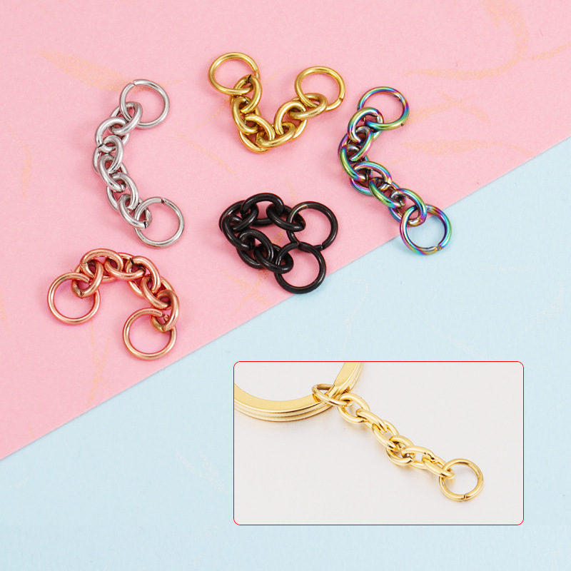 Cross-border new stainless steel key ring connector jewelry accessories DIY cross chain double hanging ring 34mm tail chain