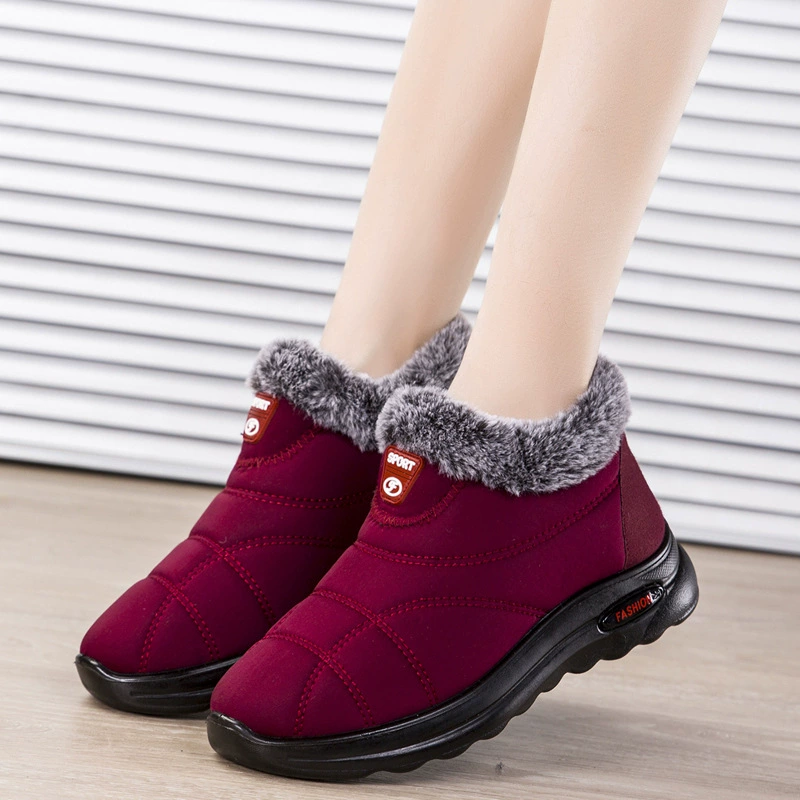 Зимние тёплые слепоны для мамы среднего возраста, бренд 老北京布鞋, черные и красные, полиуретан