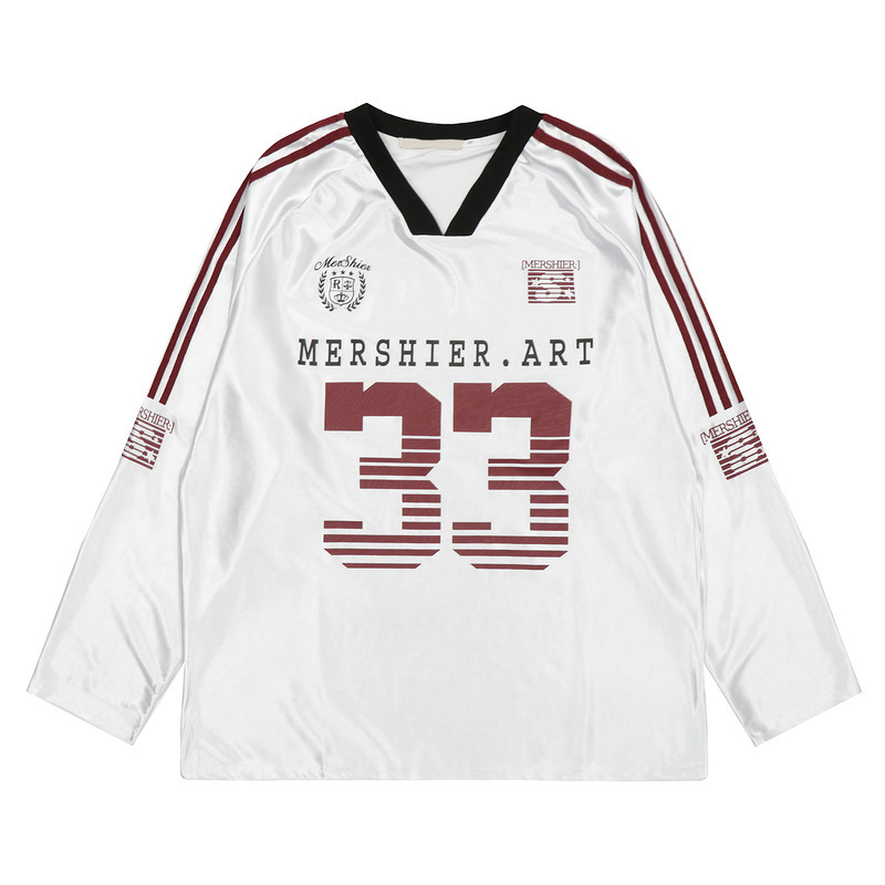 2025 Cross-Border Popular Sports Student Wear Football Sports Style No. 33 Printed Loose Glossy Long-Sleeved T-Shirt for Men