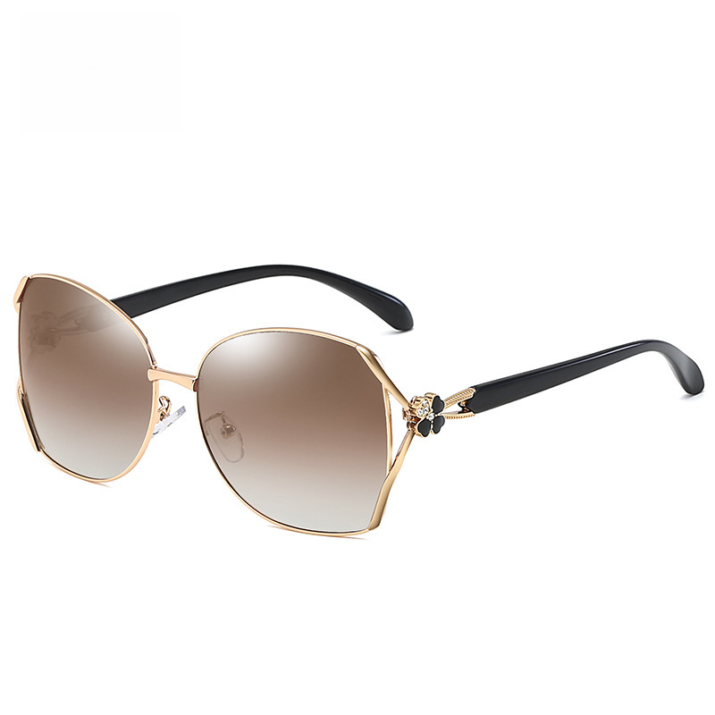 Polarized sunglasses for women 2024 new European and American elegant four-leaf clover diamond-embedded metal sunglasses with glasses_voghion.com