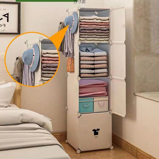 Small Wardrobe Simple Assembly Bedroom Rental Dormitory Home Children's Clothes Hanging Cloth Storage Cabinet Folding Imitation Solid Wood