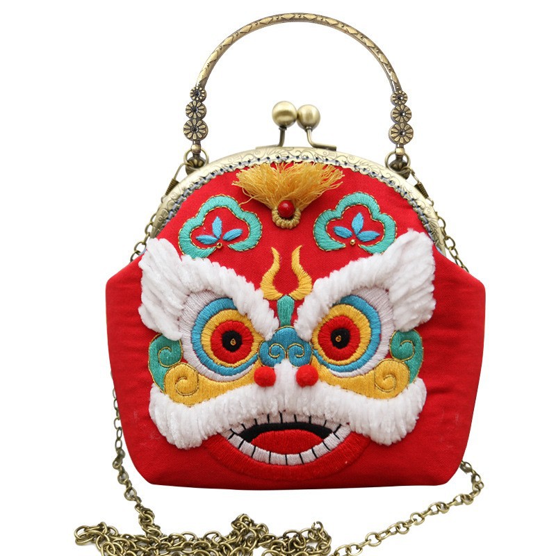 Bolso de mano bordado DIY, con estructura metálica, estilo Lu, artesanal, al por mayor