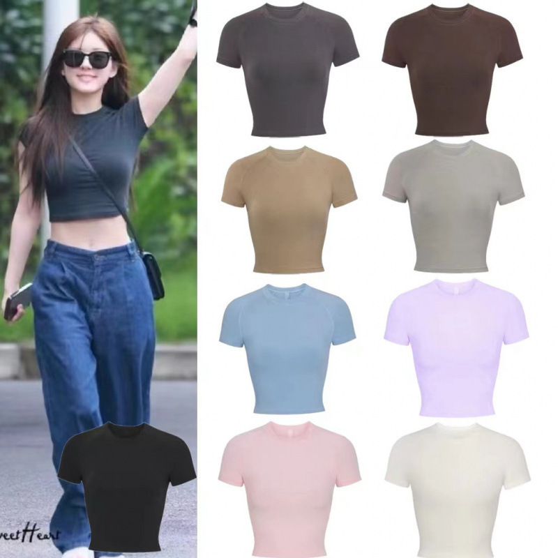 Skims Kim Kardashian Affordable Alternative Basic Sports Cotton T-Shirt Crop Top Short-Sleeve Top