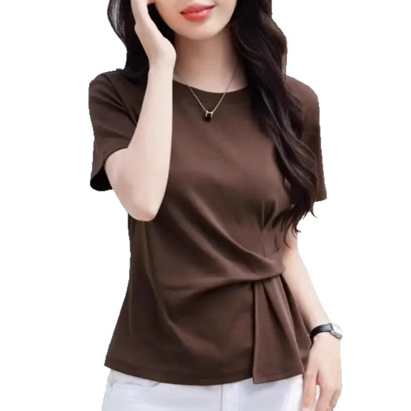 女性用デザイン半袖Tシャツ、ウエストが不規則なトップス、ファッショナブルな夏の新しいスタイル、ドロップシッピング|undefined