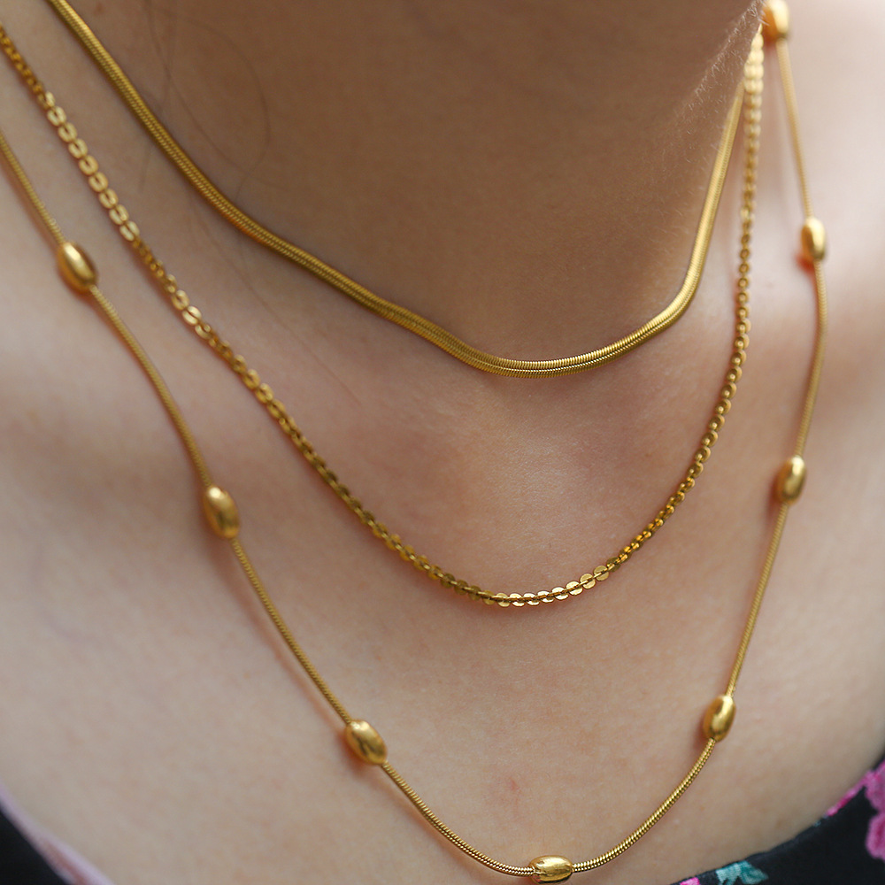 304 Stainless Steel Chain Material 1 Piece Quantity Daily Occasion Wholesale Jewelry Simple Style Solid Color Titanium Steel Plating Three Layer Necklace