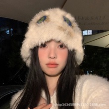 真兔毛醒狮帽纯手作针织帽子冬季加绒加厚时尚保暖渔夫帽秋冬