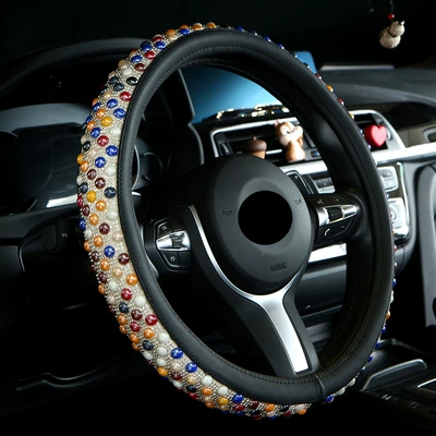 Direct factory wholesale cross-border pearl Steering wheel cover - colorful-pearls-38cm
