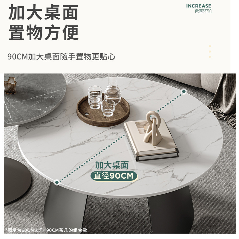 Sofá de sala de estar, mesa lateral pequeña, lujo ligero, losa de roca simple moderna, sensación de alta gama, mesa de centro minimalista, mesa redonda, mesa auxiliar creativa junto a la cama