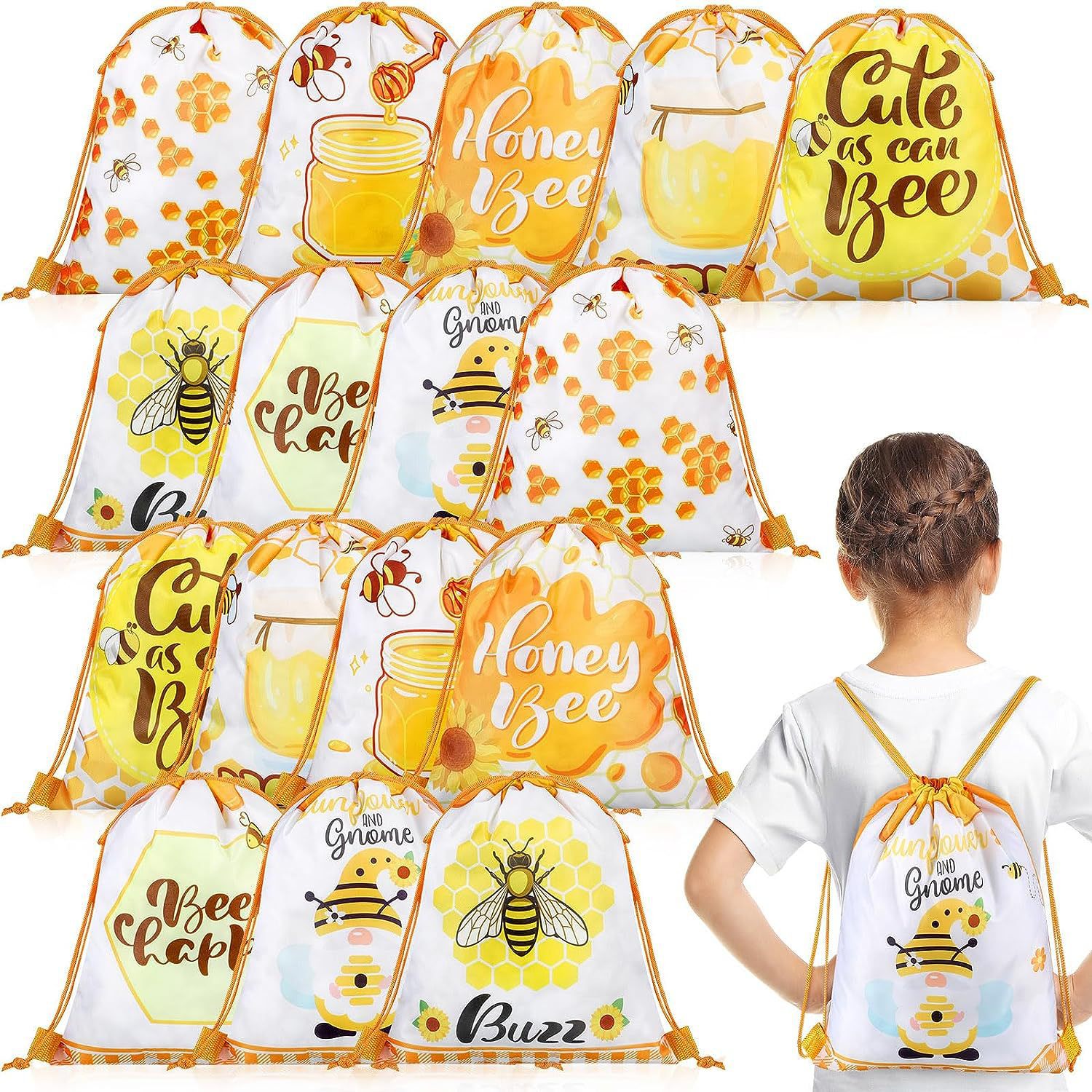 蜜蜂一双肩抽绳背包袋子卡通动物便携收纳袋涤纶手提抽绳袋束口袋