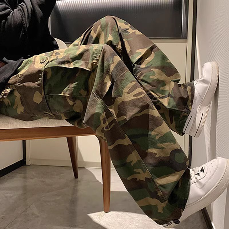 Trendy Brand Retro Camouflage Overalls Men's Loose Straight High Street Hip-Hop Ins Hong Kong Style Wide-Leg Trousers Trendy Brand Retro Camouflage Overalls Men's Loose Straight High Street Hip-Hop Ins Hong Kong Style Wide-Leg Trousers