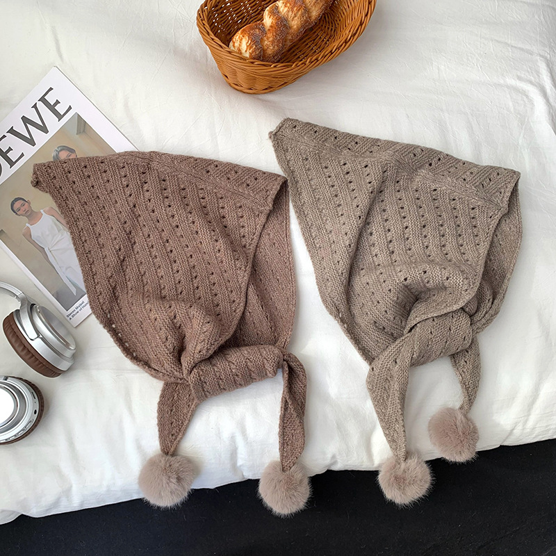 Sopa de mujer coreana de estilo universal bollo de lana original lindos bollo de lana triángulo tela bufandas de lana cálidas