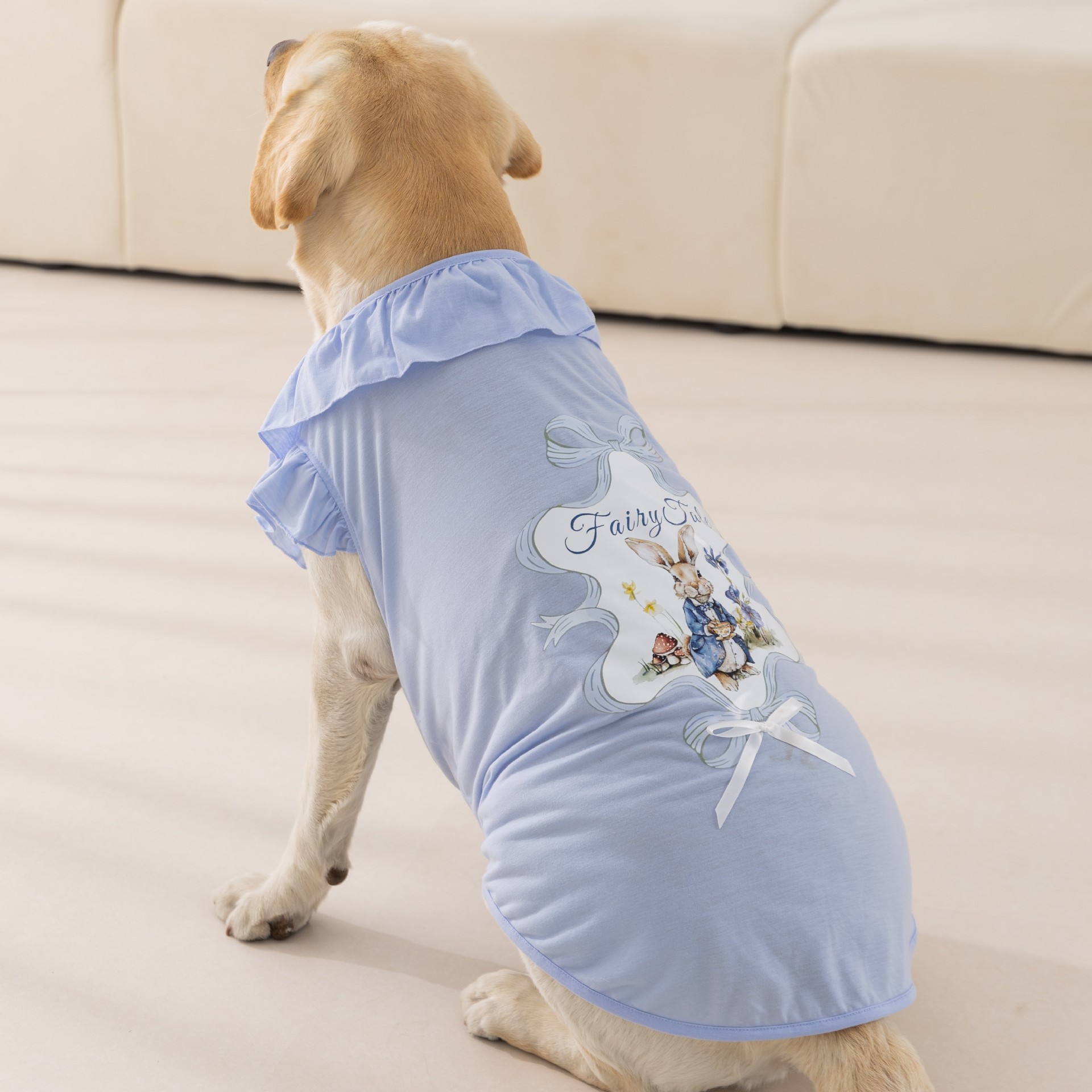 Primavera y verano perro golden retriever perro mediano y grande estampado de dibujos animados chaleco con cuello de encaje perro grande ropa fina de verano para mascotas