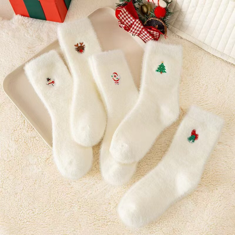 Cross-Border Holiday Christmas Socks for Women, Winter Fleece-Lined Thick Warm Floor Socks, Cute and Sweet Maternity Socks, New Style