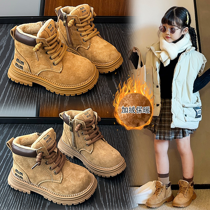 Boots Girls' Shoes New British Style Autumn and Winter Thick Rhubarb Boots Outdoor Hiking Shoes Hiking Shoes Short Boots Work Boots