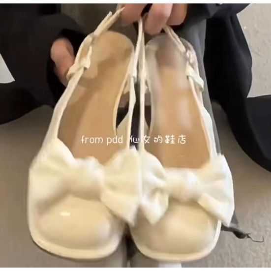 Tweed Style Closed-Toe Sandals for Women 2025 Spring and Summer New French-Style Bow Thick-Heeled Mary Jane High-Heeled Shoes