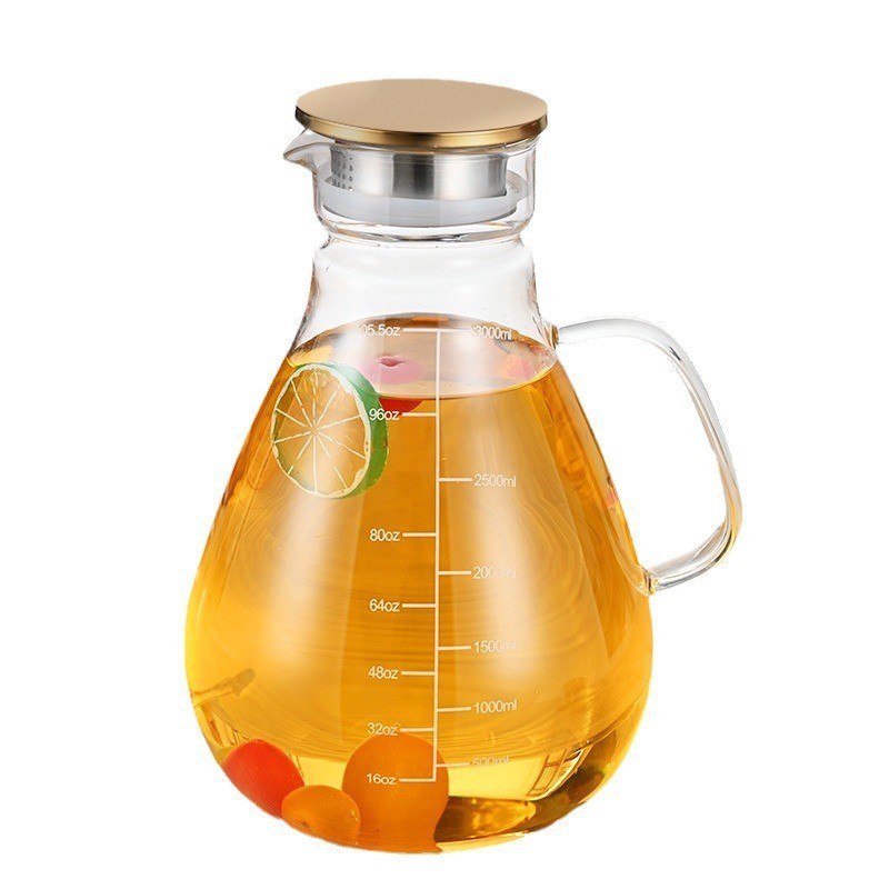 Botella de agua fría de vidrio resistente al calor del fabricante cubierta de acero inoxidable olla de jugo de gran capacidad botella de agua fría de vidrio transparente