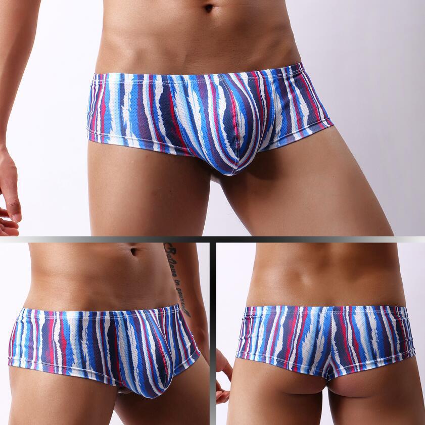 GAY歐美外貿低腰男士內褲頭印花U凸網孔透氣吸濕排汗小平角男E072