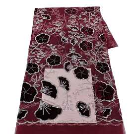 外贸绒布特种激光绣重工亮片绣刺绣辅料珠管绣婚纱礼服布面料lace
