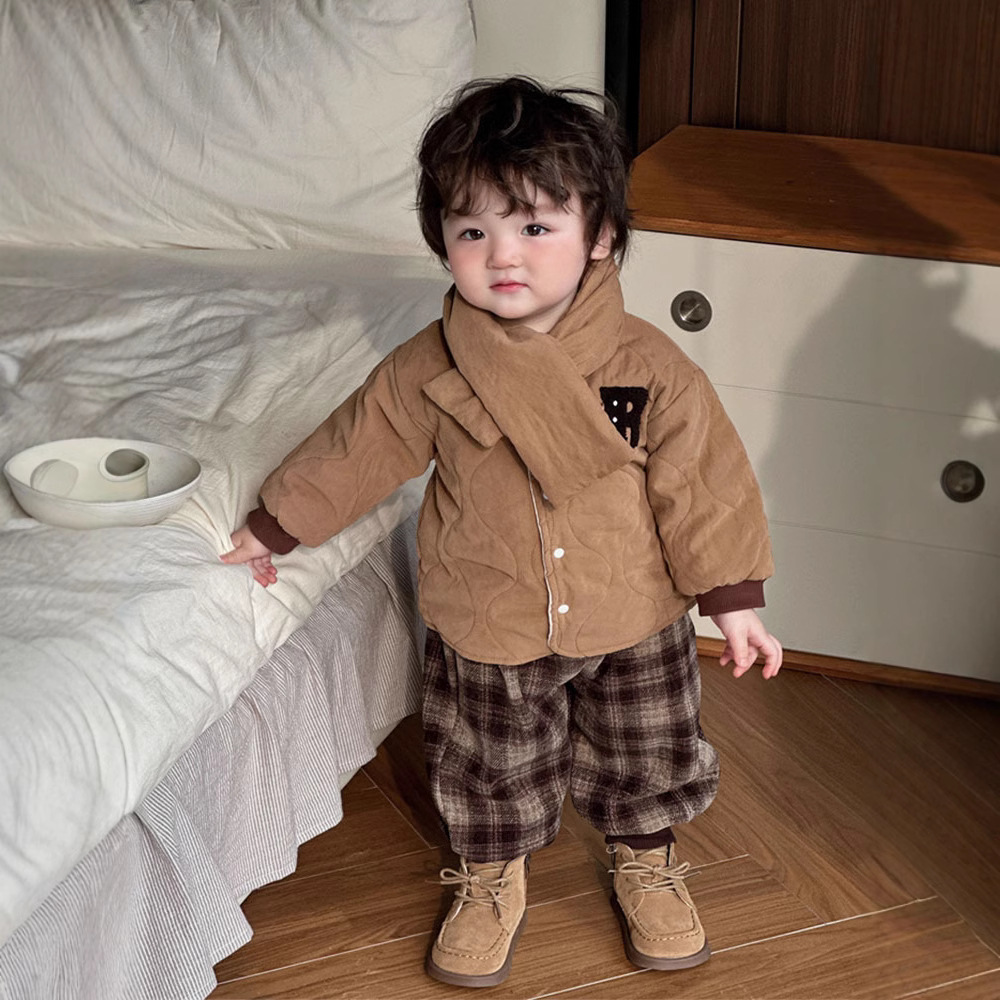 [Personalizado] Versión coreana de los nuevos modelos de otoño e invierno para bebés y niños pequeños, cómodos pantalones exteriores, pantalones de pata de gallo de todo fósforo para bebés image 3