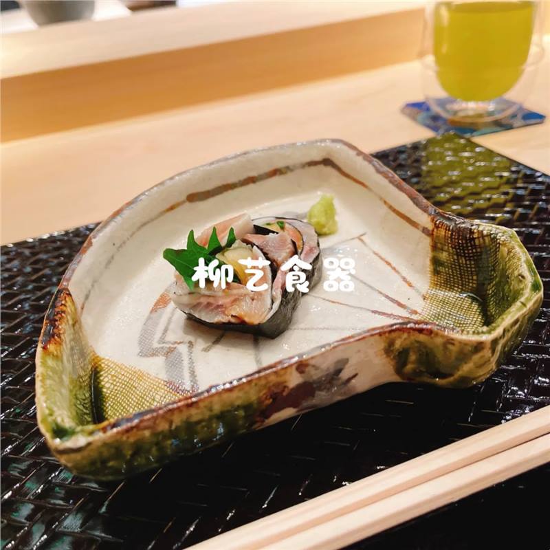 omakase日本怀石板前料理陶瓷餐具织布绿刺身拼盘小吃前菜水果碟