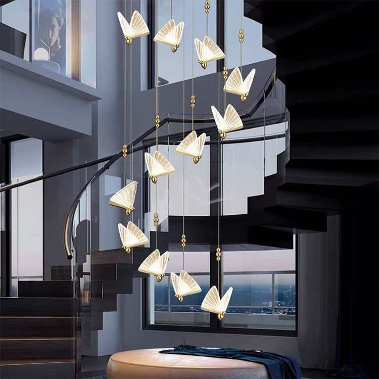 Luz moderna lujosa lámpara de lujo transfronteriza villa dormitorio lámpara de comedor tipo mariposa lámpara de sala de estar lámpara de escalera sin montaña