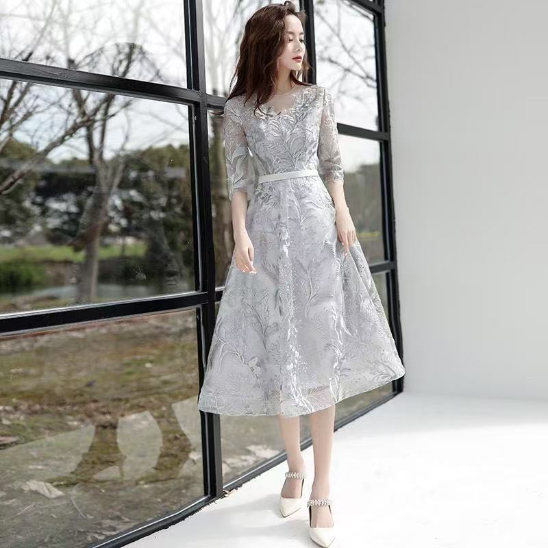 Evening Dress Mid-Length Light Luxury Girl's Birthday Engagement Dress Banquet Slimming Support High-End Skirt