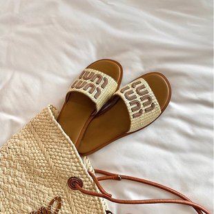 Retro Woven Flip-Flops for Women 2025 New Summer Outer Wear Beach Vacation Shoes Versatile Korean Style Flats Slippers