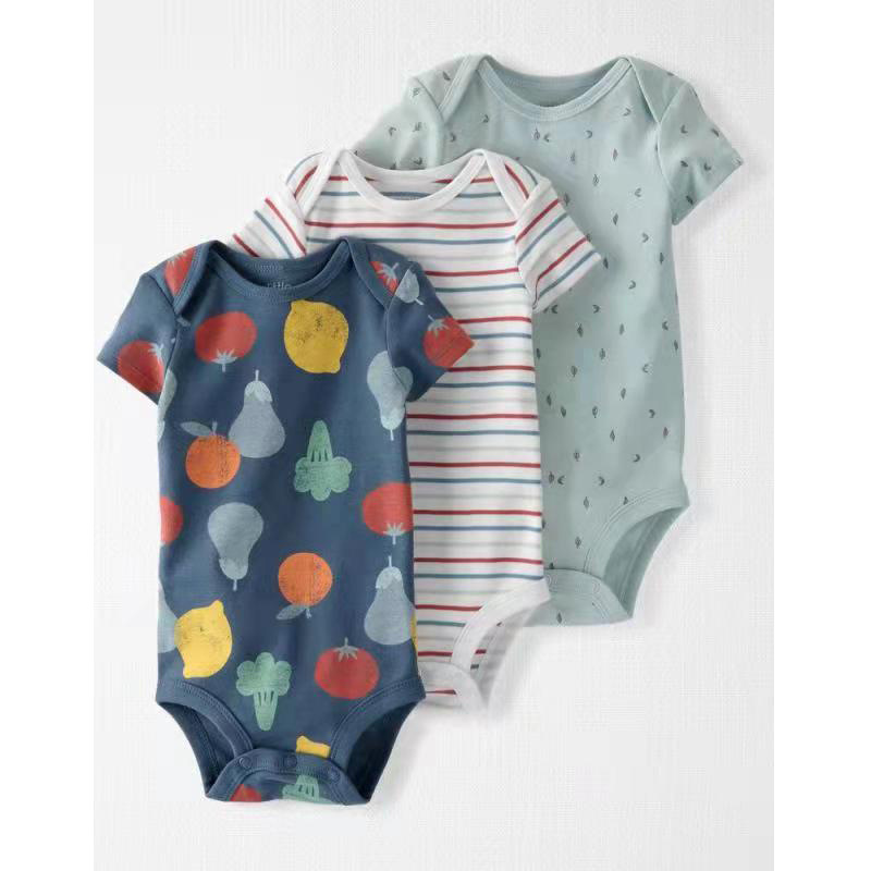 Baby's short-sleeved jumpsuit cotton triangle sheath cute romper 3-piece suit European and American style newborn elastic slim fit