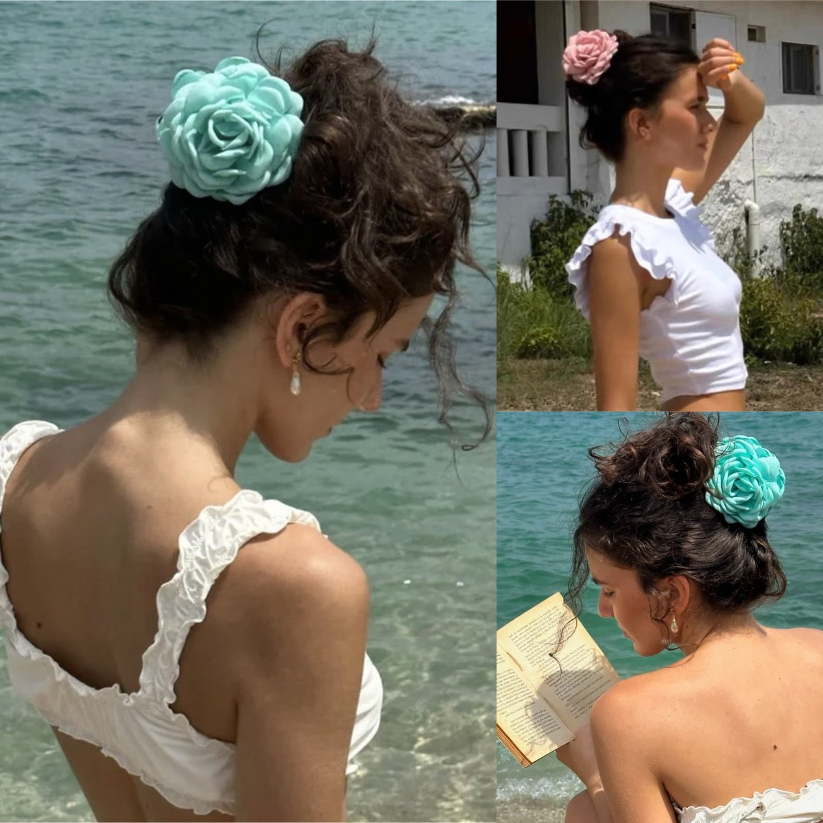Unisex Three-dimensional rose flower hair clip romantic lazy wind shark clip niche high-grade hair accessories woman_voghion.com