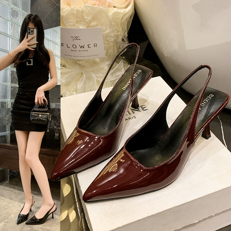 Баотоу сандалии женские остроконечные слова с вином красный темперамент модный летний дикий тонкий туфли на высоком каблуке сандалии женские
