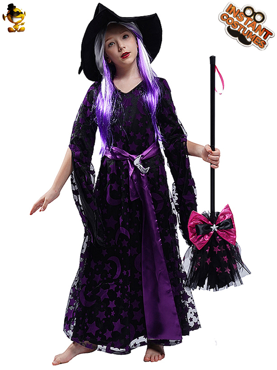 Luna estrella Niña niña bruja traje de Halloween traje de escenario traje de rendimiento cos bruja traje