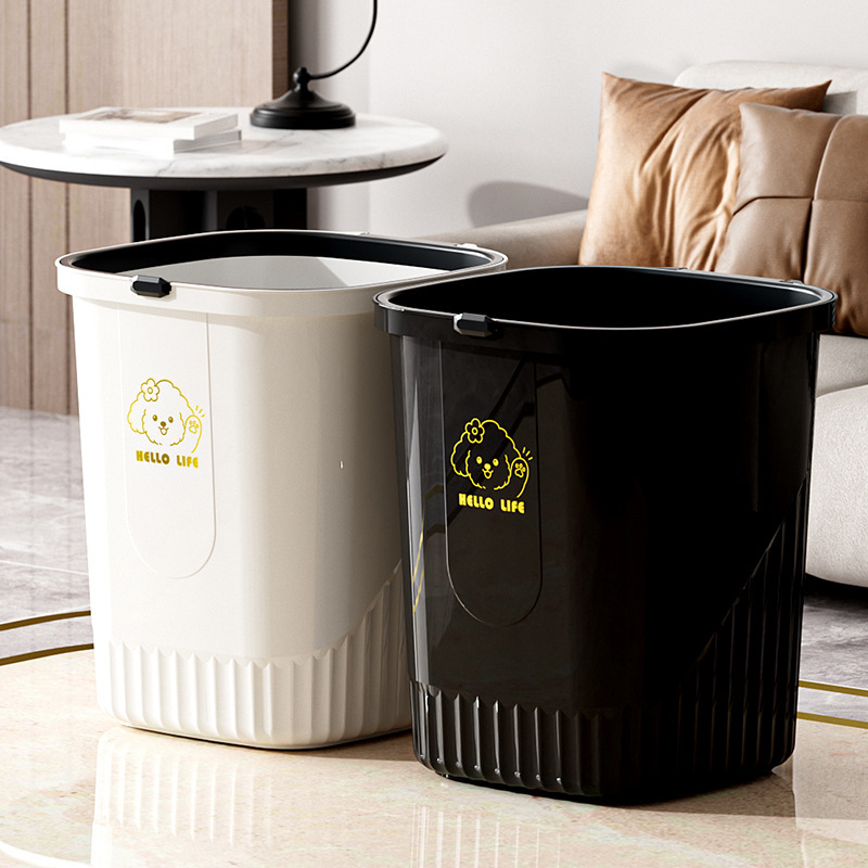 Household kitchen and living room trash can, large-capacity lidless plastic storage bin for bathroom, office trash bin with pressure ring Household kitchen and living room trash can, large-capacity lidless plastic storage bin for bathroom, office trash bin with pressure ring