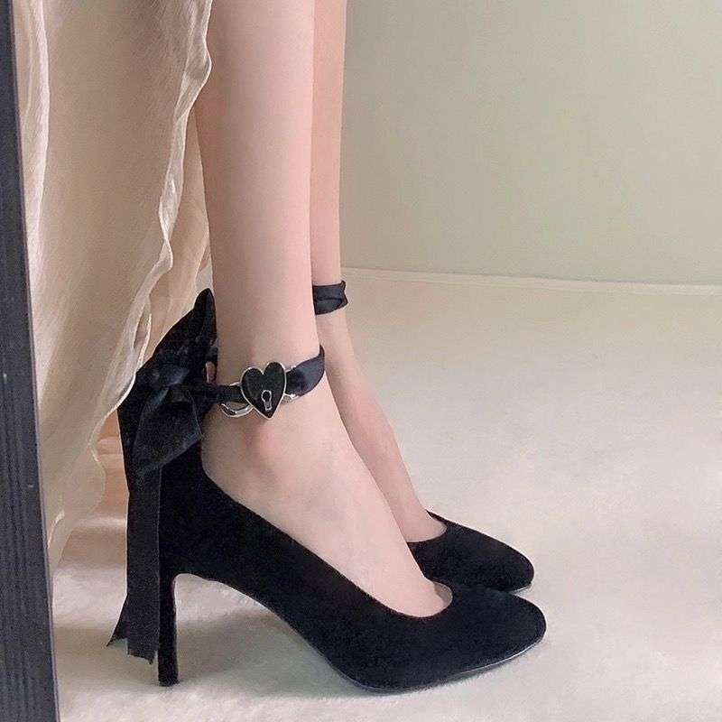 French Evening Dress, Black High Heels That Don’T Tire Your Feet, Niche Design, Cross Straps, Sexy Lace-Up Shoes
