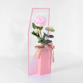 定制PVC鲜花包装盒插花盒 透明高清手提花艺礼品盒 520情人节花盒