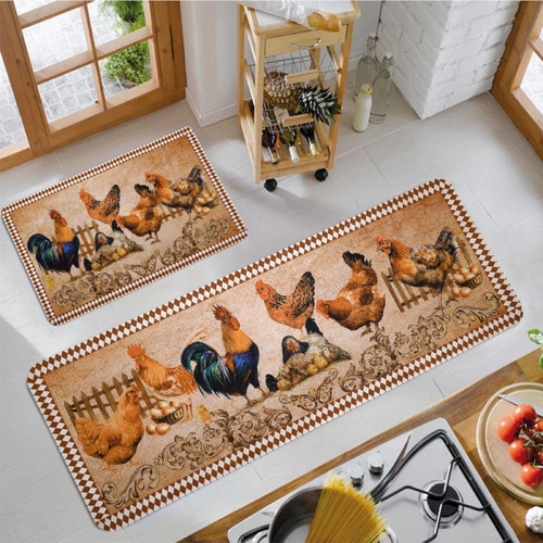 Farmhouse Farm Chicken Ground Mat Kitchen Two-Piece Entrance Door Mat Foot Mat TEMU Non-Slip