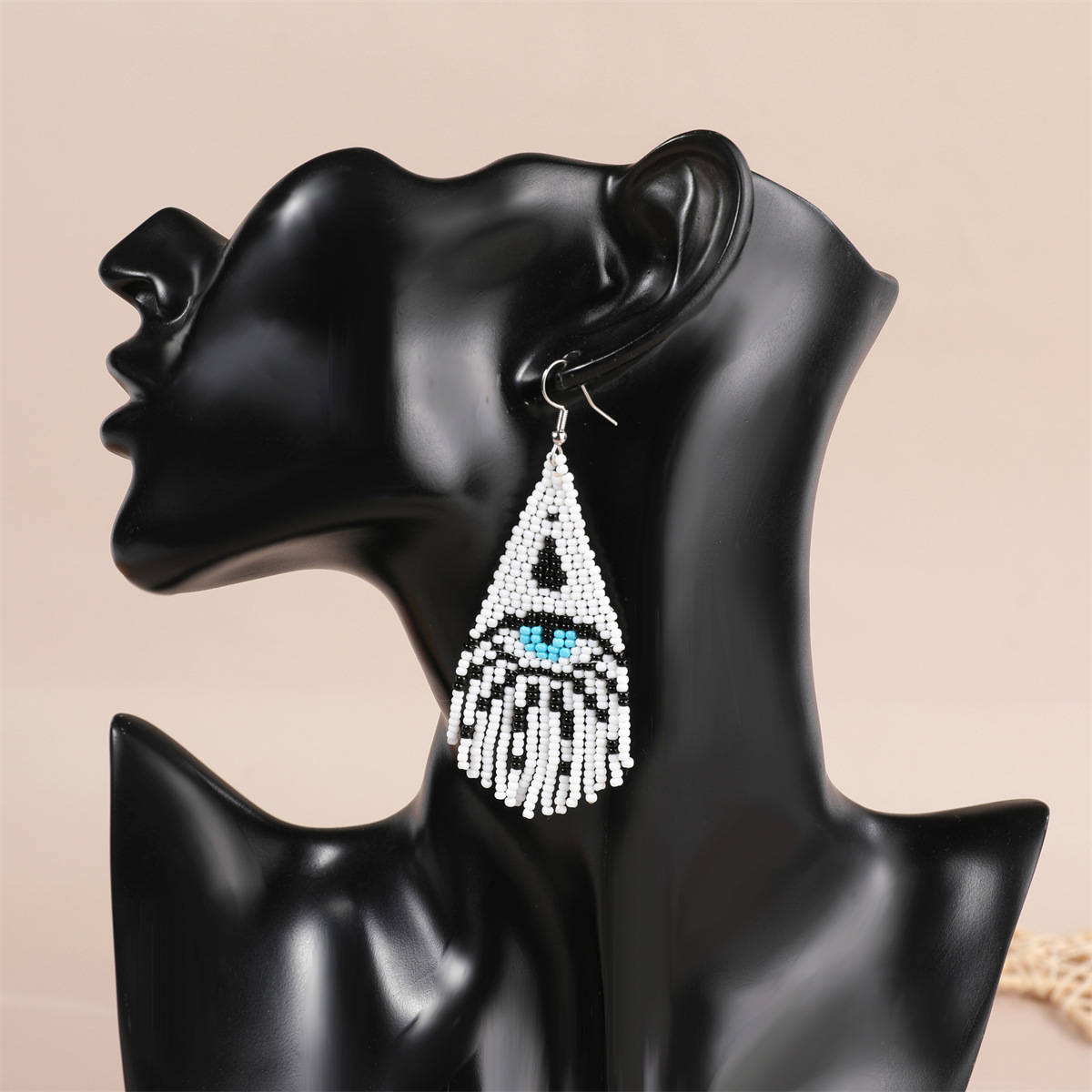 Travel Occasion Beaded Material 1 Pair Bohemian Devil's Eye Color Block Tassel Beaded Drop Earrings