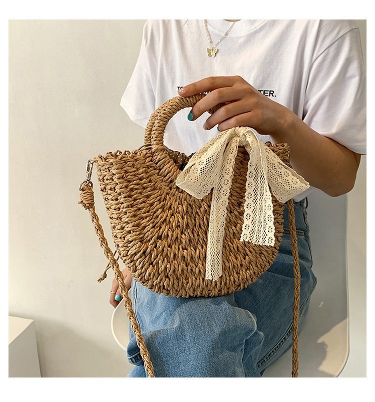 Fashion Solid Color Bowknot Bucket Open Straw Bag display picture 3