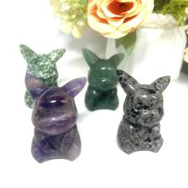 天然水晶雕刻皮卡丘绿东磷手工DIY摆件 办公室家居水晶工艺品摆件