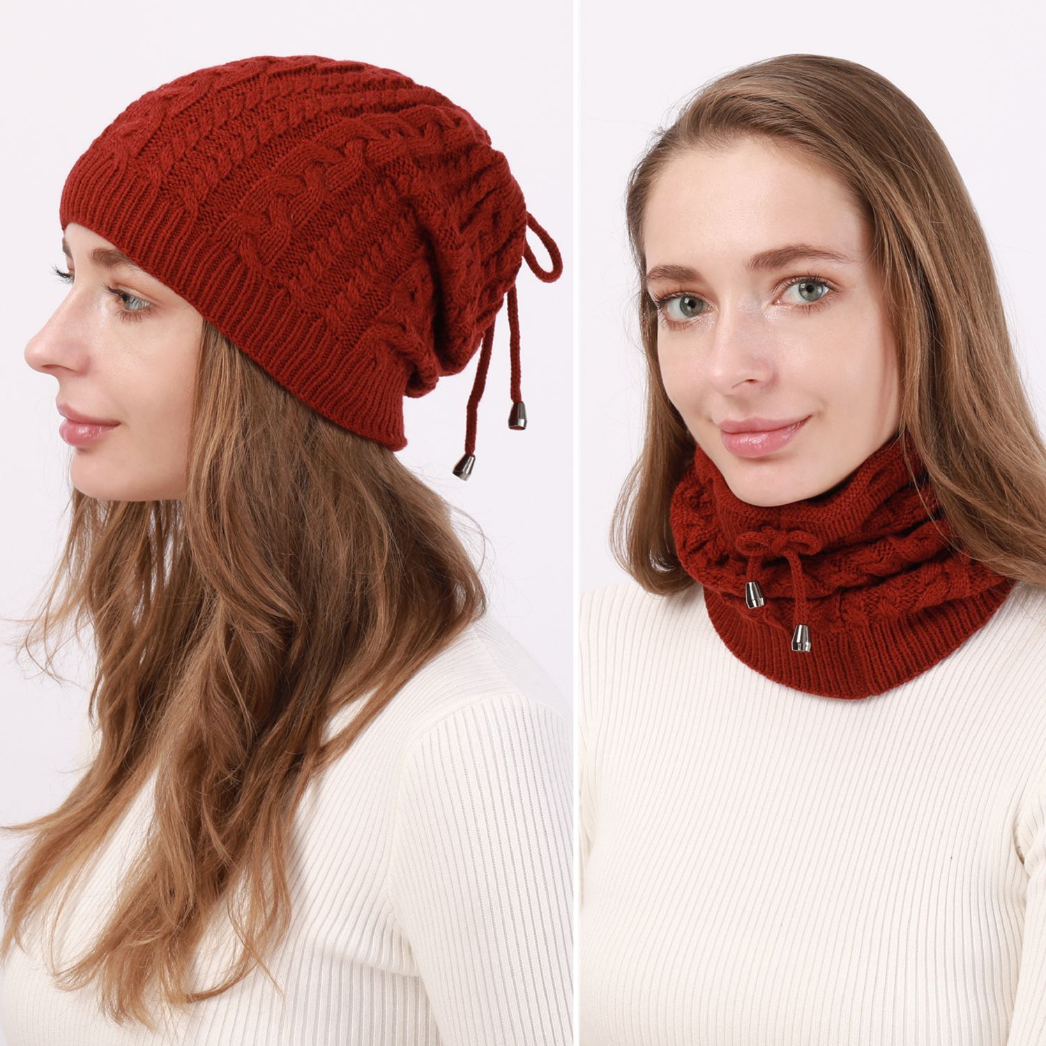 Damen Strickmütze Und Nackenwärmer Set Für Den Winter_voghion.com