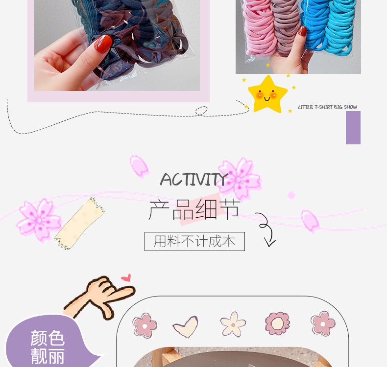 34g Weight Headwear Classification Festival Occasion Geometric Pattern Women'S Gender Pink, Purple, Green, Blue, Yellow, Black Color Wholesale Accessories Candy Colored 50 Pieces Basic Elastic Hair Rope Nihaojewelry 5