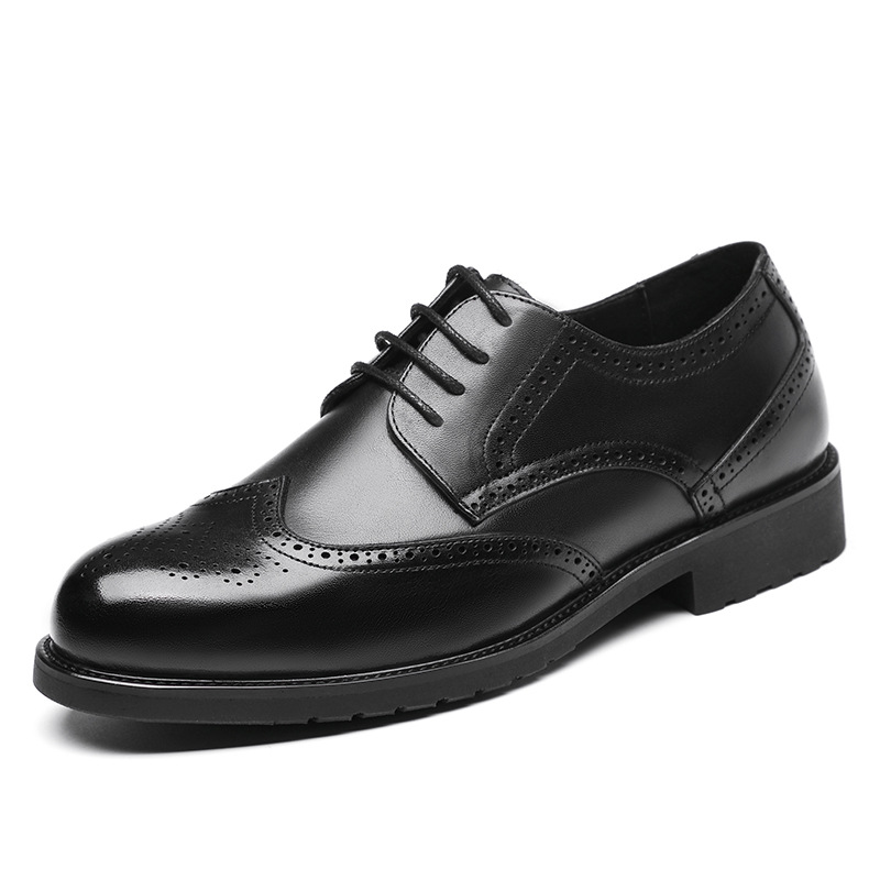 Primera capa de piel de vaca zapatos de cuero de los hombres de cuero genuino negocio casual zapatos de cuero de fondo suave estilo británico brogue tallado ropa de trabajo zapatos de los hombres image 7
