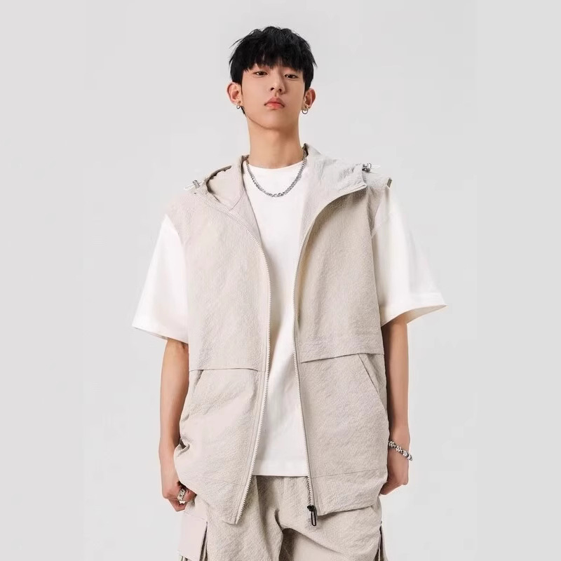 NASA Tooling Hooded Waistel Sleeveless Men's Summer Ice Silk Cool Quick-drying Vest Fashionable High-street Sport Vest