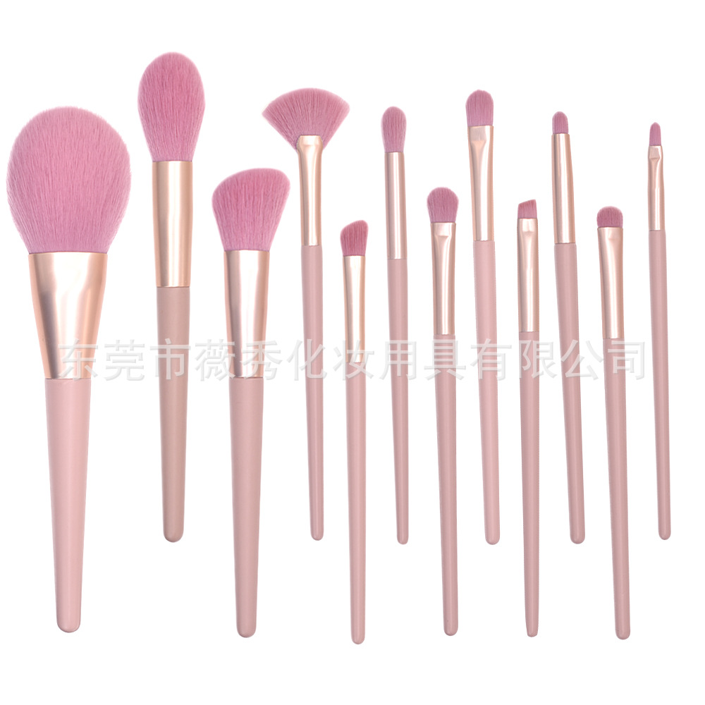 7 Unids 12 Unids nude Pink maquillaje cepillo conjunto suave principiante cepillo suelto rubor cepillo de sombra de ojos herramientas de belleza