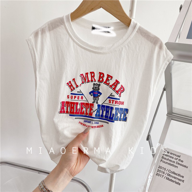 Camiseta sin mangas de algodón puro para niños, diseño de dibujos animados, estilo nuevo de verano 2025, para niños pequeños y medianos, chaleco para niños y niñas