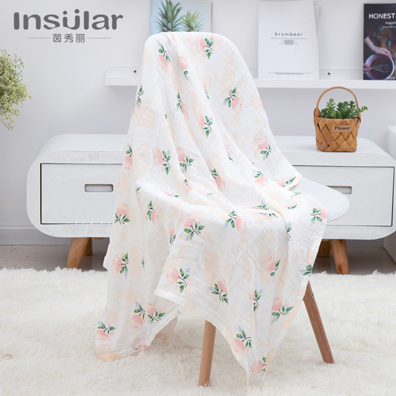 Bamboo Fiber Baby Gauze Wrapping Towel Printed Children's Bath Towel Covering Blanket Double Layer Newborn Swaddling Towel Cross Border