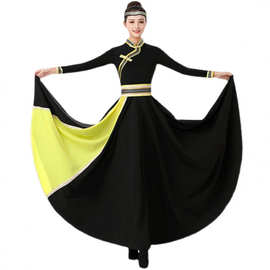 新款蒙古舞蹈演出服女长裙艺考表演服装成人练功服大摆裙黑色连体