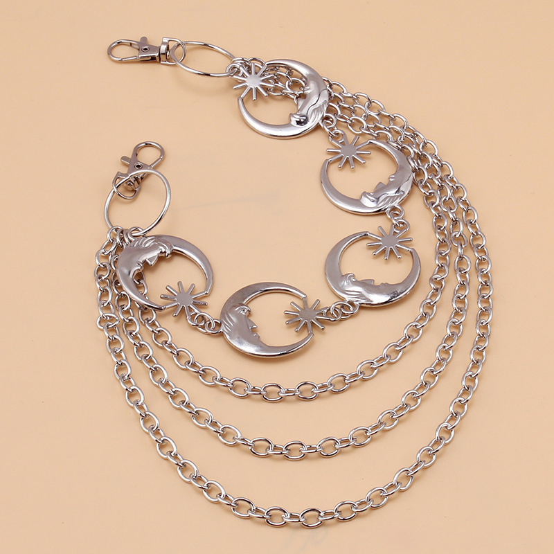Men's Moon And Star Silver Waist Chain For Jeans Retro Accessory_voghion.com
