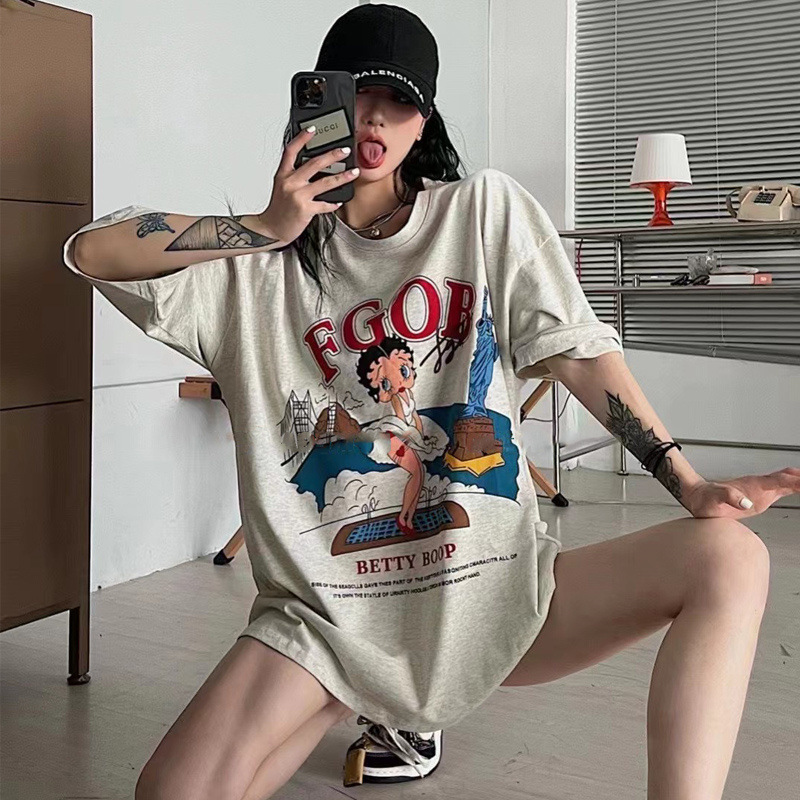 Betty Cartoon Printed Short-Sleeved T-Shirt for Women Summer 2025 Summer Korean Style Loose Pure Lust Style Casual Round Neck Top