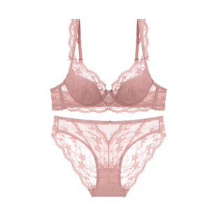 French Lace Sexy Pure Desire Underwear Bra Bra Thin Triangle Cup Push-up Small Chest Underwear suit